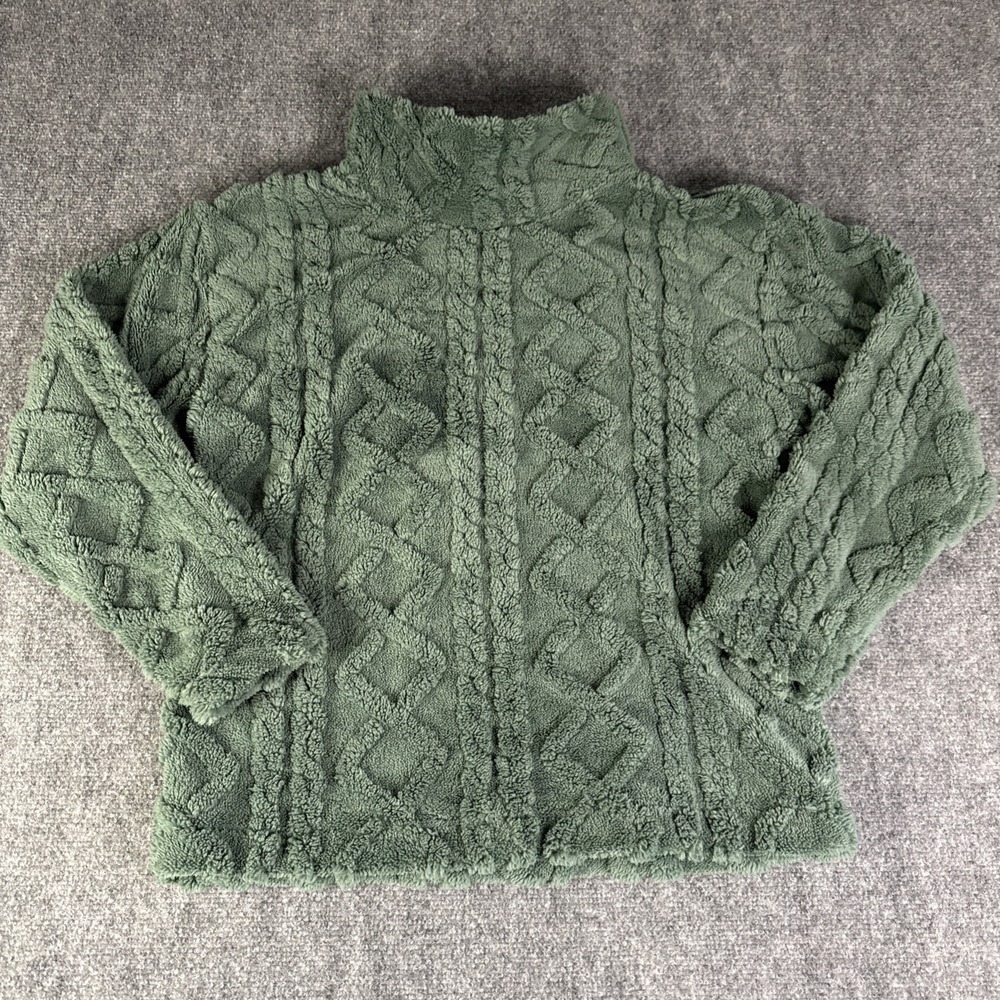Eddie Bauer Womens S Cable Knit Fleece Pullover Long Sleeves Soft Cozy Green